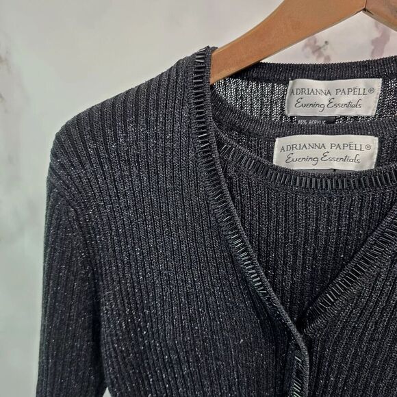 Adrianna Papell Cardigan Womens Small Black Sparkle Shimmer Metallic Tank Set - Picture 2 of 15